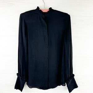 Nili Lotan Regis Ruffled Georgette Silk Button Down Top